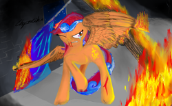 Size: 2455x1524 | Tagged: safe, artist:chopsticks, oc, oc only, oc:summer breeze, pegasus, pony, dark, fire