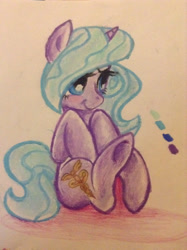 Size: 1024x1371 | Tagged: dead source, safe, artist:sonicwolf02, idw, radiant hope, pony, unicorn, cute, female, hopabetes, mare, sitting, solo, traditional art