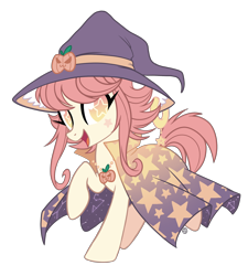 Size: 2314x2570 | Tagged: safe, artist:centchi, artist:hawthornss, oc, oc only, oc:hallow, oc:hallow's eve, earth pony, original species, collaboration, cape, clothes, halloween, looking at you, simple background, solo, transparent background, wingding eyes, witchfae