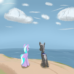 Size: 3000x3000 | Tagged: safe, artist:darklordsnuffles, oc, oc only, oc:#4330715, oc:numbers, changeling, pegasus, pony, beach, ocean, water