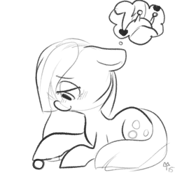 Size: 600x600 | Tagged: safe, artist:mt, big macintosh, marble pie, earth pony, pony, blushing, daydream, male, marblemac, monochrome, shipping, solo, stallion, straight