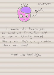 Size: 2400x3300 | Tagged: safe, artist:aaronmk, diamond tiara, diary, dinky hooves's diary, implied dinky, lined paper, solo, text, vulgar