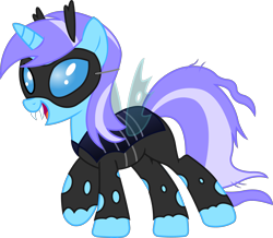 Size: 3387x2957 | Tagged: safe, artist:sketchmcreations, diamond mint, changeling, scare master, clothes, costume, fangs, mask, nightmare night, nightmare night costume, open mouth, simple background, transparent background