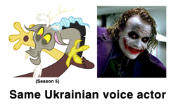 Size: 986x598 | Tagged: safe, discord, batman, dmytro zavadskyi, exploitable meme, meme, same voice actor, the dark knight, the joker, ukrainian