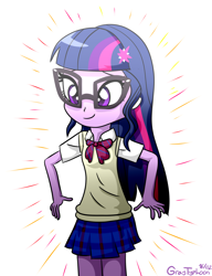 Size: 2300x3000 | Tagged: safe, artist:graytyphoon, sci-twi, twilight sparkle, equestria girls, alternate costumes, clothes, cute, school uniform, solo, twiabetes