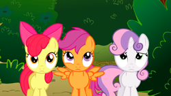 Size: 1366x768 | Tagged: safe, screencap, apple bloom, scootaloo, sweetie belle, the show stoppers, cutie mark crusaders