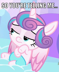 Size: 503x613 | Tagged: safe, edit, edited screencap, screencap, princess flurry heart, the crystalling, condescending flurry heart, filly, foal, meme template, solo, unamused