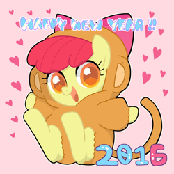 Size: 700x700 | Tagged: safe, artist:puchiko, apple bloom, monkey, 2016, adorabloom, animal costume, chinese new year, chinese zodiac, clothes, cute, pixiv, solo, year of the monkey
