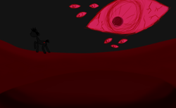 Size: 1280x789 | Tagged: safe, artist:the claud, derpibooru exclusive, oc, oc only, earth pony, pony, eye, eyeball, silhouette, surreal