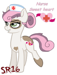 Size: 682x905 | Tagged: safe, artist:superrosey16, oc, oc only, oc:sweet heart, earth pony, pony, nurse, offspring, parent:pipsqueak, parent:sweetie belle, parents:sweetiesqueak, simple background, solo, transparent background