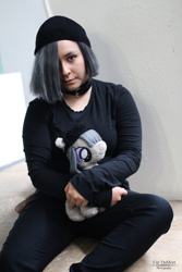 Size: 3456x5184 | Tagged: safe, artist:ange91970, artist:cosplaydeviants, marble pie, human, clothes, cosplay, costume, food, irl, irl human, lonely, lonely inky, photo, pie, plushie