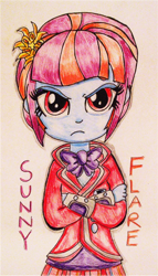 Size: 816x1426 | Tagged: safe, artist:blazingdazzlingdusk, sunny flare, equestria girls, friendship games, angry, annoyed, clothes, crossed arms, crystal prep academy uniform, crystal prep shadowbolts, drawing, grumpy, looking at you, school uniform, solo, traditional art