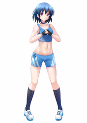 Size: 2894x4093 | Tagged: safe, artist:kazenokaze, oc, oc only, oc:sentoki, human, belly button, clothes, collar, humanized, humanized oc, midriff, mma, sneakers, solo, sports bra, workout outfit