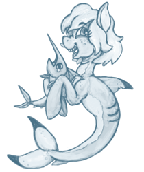 Size: 540x644 | Tagged: safe, artist:lupintine, oc, oc only, fish, original species, shark, shark pony, monochrome, solo