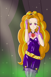 Size: 1274x1920 | Tagged: safe, artist:icesticker, adagio dazzle, equestria girls, rainbow rocks, amulet, belt, clothes, fingerless gloves, gloves, human coloration, jewelry, looking at you, necklace, smirk, solo