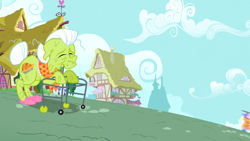 Size: 1366x768 | Tagged: safe, derpibooru import, screencap, granny smith, scootaloo, the show stoppers