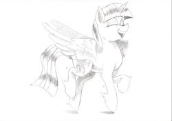 Size: 1263x893 | Tagged: safe, artist:saturdaymorningproj, twilight sparkle, twilight sparkle (alicorn), alicorn, pony, eyes closed, monochrome, solo, strut, traditional art, unshorn fetlocks