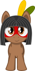 Size: 3084x6310 | Tagged: safe, artist:age3rcm, oc, oc only, oc:kuruminha, brazil, brchan, face paint, feather, indigenous brazilian, looking at you, mascot, ponified, show accurate, simple background, solo, transparent background