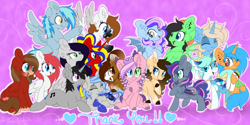 Size: 1024x512 | Tagged: safe, artist:pvrii, oc, oc only, bat pony, earth pony, pegasus, pony, unicorn