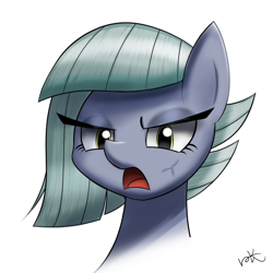 Size: 718x719 | Tagged: safe, artist:jicho, limestone pie, pony, angry, bust, female, looking at you, mare, open mouth, simple background, solo, vein, vein bulge, white background