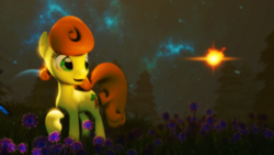 Size: 3840x2160 | Tagged: safe, artist:radiativespinger, carrot top, golden harvest, 3d, flower, lens flare, solo, source filmmaker, tree