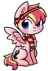 Size: 311x461 | Tagged: safe, artist:cloureed, oc, oc only, pegasus, pony, chibi, christmas, clothes, cute, scarf, simple background, sitting, transparent background