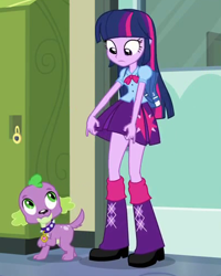 Size: 400x500 | Tagged: safe, screencap, spike, twilight sparkle, dog, equestria girls, cropped, eyes on the prize, spike the dog