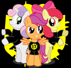 Size: 900x867 | Tagged: safe, artist:digiradiance, apple bloom, scootaloo, sweetie belle, cutie mark crusaders, nexus, the nexus (stable), wrestling, wwe