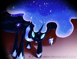 Size: 1280x985 | Tagged: safe, artist:fly-sky-high, nightmare moon, grin, looking at you, solo, spread wings