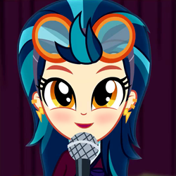 Size: 537x537 | Tagged: safe, edit, edited screencap, screencap, indigo zap, equestria girls, friendship games, blushing, cropped, cute, inverted mouth, microphone, smiling, solo, zapabetes