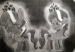 Size: 2672x1871 | Tagged: safe, artist:everfreeartist, diamond tiara, crusaders of the lost mark, crying, monochrome, solo, the pony i want to be, traditional art