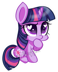 Size: 519x647 | Tagged: safe, artist:artsymuffin, twilight sparkle, chibi, cute, heart eyes, pondering, simple background, sitting, solo, transparent background, twiabetes, watermark, wingding eyes