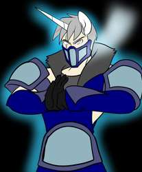 Size: 1280x1549 | Tagged: safe, artist:burningsnowflakeproductions, oc, oc only, oc:silver spark, human, armor, clothes, eared humanization, horned humanization, humanized, mortal kombat, short hair, solo, sub-zero, video game