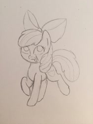 Size: 960x1280 | Tagged: safe, artist:sugarwings-art, apple bloom, cutie mark, monochrome, open mouth, raised hoof, sketch, solo, the cmc's cutie marks, traditional art