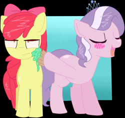 Size: 914x861 | Tagged: safe, artist:krazykari, artist:mcsadat, apple bloom, diamond tiara, cupcake, food