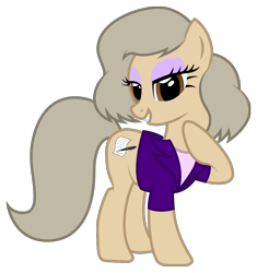 Size: 954x1013 | Tagged: safe, artist:1992zepeda, oc, oc only, oc:hellen lockheart, pony, clothes, eyeshadow, grey hair, looking at you, makeup, ponified, shirt, smiling, solo, suit