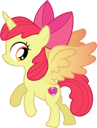 Size: 1322x1738 | Tagged: safe, artist:cloudyglow, apple bloom, alicorn, pony, bloomicorn, colored wings, cutie mark, female, filly, gradient wings, race swap, simple background, solo, the cmc's cutie marks, transparent background, vector, xk-class end-of-the-world scenario