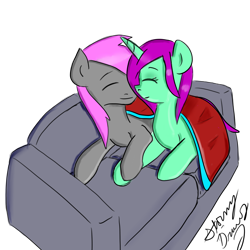 Size: 8200x8200 | Tagged: safe, artist:stormy-draws, oc, oc only, oc:boom, oc:stormy, absurd resolution, cuddling, holding hooves, prone, snuggling, sofa