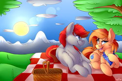 Size: 3000x2000 | Tagged: safe, artist:shyshyoctavia, oc, oc only, picnic, picnic basket, prone, sun