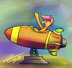 Size: 900x854 | Tagged: safe, artist:liracrown, scootaloo, ride, rocket, solo