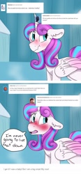 Size: 1280x2764 | Tagged: artist needed, safe, princess flurry heart, ask, ask flurry heart, blushing, crystal castle, crystal heart, crystalling, embarrassed, scrunchy face, speech bubble, tumblr