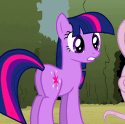 Size: 381x378 | Tagged: safe, derpibooru import, screencap, fluttershy, twilight sparkle, earth pony, pegasus, pony, the return of harmony, animated, cropped, discorded, earth pony twilight, eye shimmer, eyes closed, female, flutterbitch, frown, gritted teeth, mare, missing horn, plot, raised hoof, sad, scrunchy face, slapping, solo focus, tail whip, underhoof