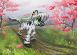 Size: 1500x1070 | Tagged: safe, artist:stasushka, oc, oc only, oc:patrick poe, zebra, piercing, running, solo, unshorn fetlocks