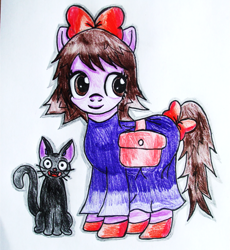 Size: 1033x1125 | Tagged: safe, artist:blazingdazzlingdusk, cat, drawing, jiji, kiki's delivery service, ponified, solo, studio ghibli, traditional art