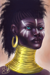 Size: 800x1200 | Tagged: safe, artist:foervraengd, zecora, human, bust, dark skin, ear piercing, earring, humanized, piercing, portrait, realistic, solo