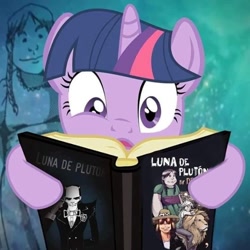 Size: 720x720 | Tagged: safe, twilight sparkle, dross, dross rotzank, luna de plutón, reading, spanish