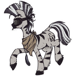 Size: 2983x2984 | Tagged: safe, artist:inlucidreverie, oc, oc only, oc:ahrim, zebra, fallout equestria, bandana, cigarette, feather, goggles, smoking, solo, stripes