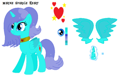 Size: 614x394 | Tagged: safe, oc, oc only, oc:marine sparkle heart, alicorn, pony, alicorn oc, heart, reference sheet, solo