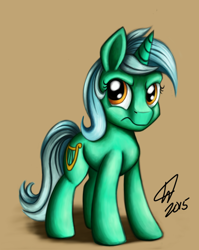 Size: 716x900 | Tagged: safe, artist:raindashdragon, lyra heartstrings, angry, looking at you, lyra is not amused, signature, simple background, solo