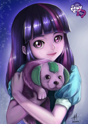 Size: 724x1024 | Tagged: safe, artist:amihamka, artist:mentalmongloid, edit, spike, twilight sparkle, dog, equestria girls, cute, looking at you, spike the dog